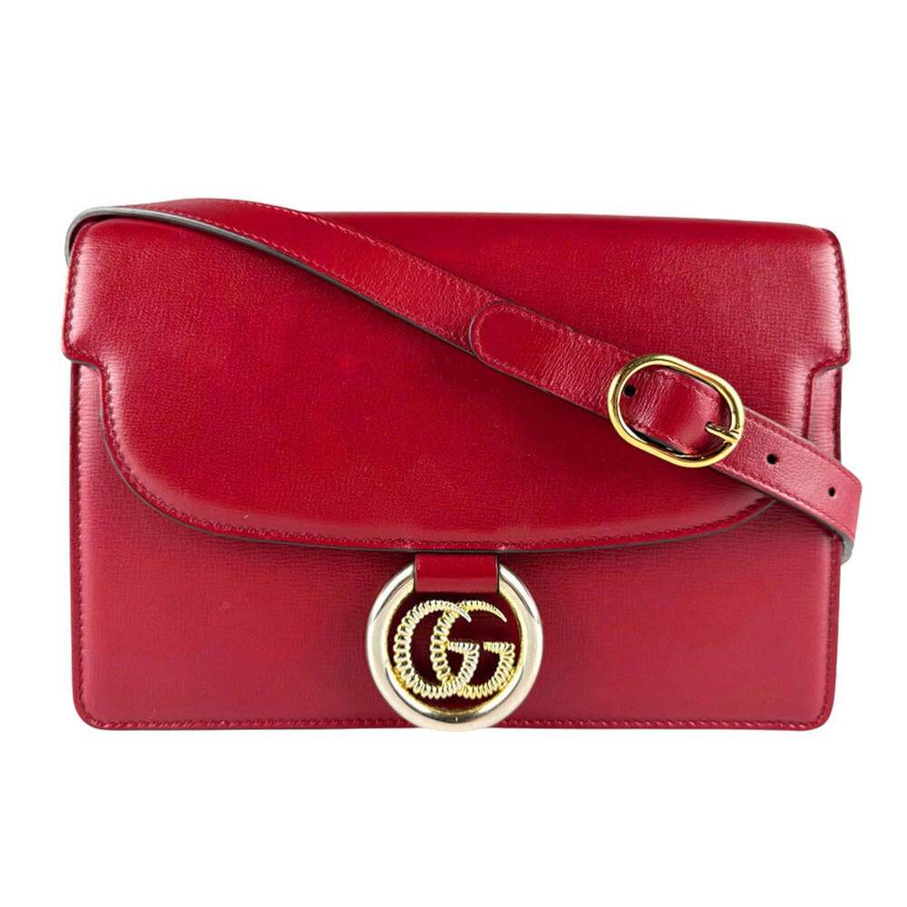 GUCCI Red Leather GG Marmont Shoulder Bag